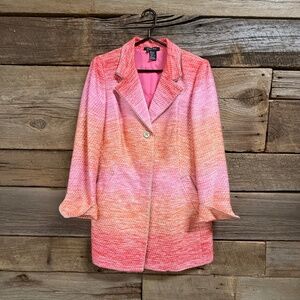 NWT Etcetera Long Blazer, Pink/Orange, Size 12, Silver Trim